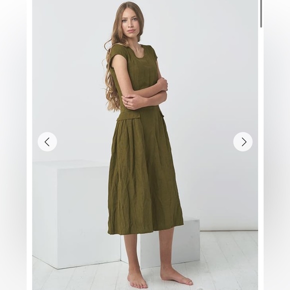Baltic Linen Jura Olive Green Pure Linen Dress Size 36 Small - Picture 3 of 16